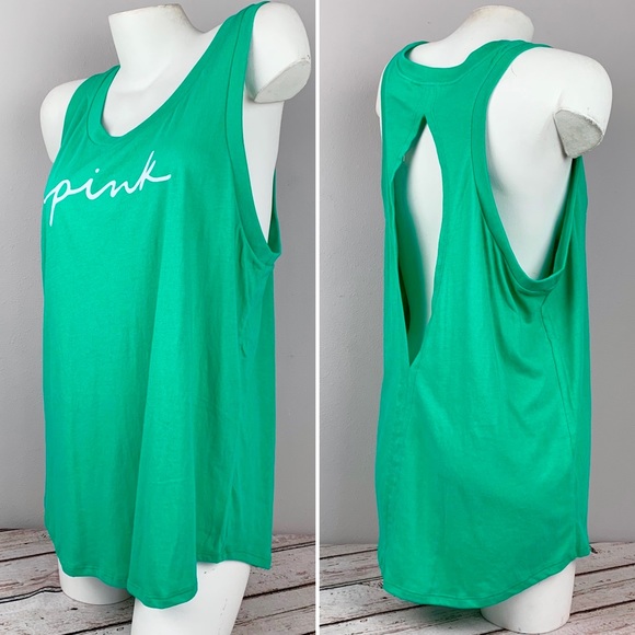 NWT XL PINK Victoria’s Secret Open Back Tank Top Athleisure Workout Running Boho - Picture 3 of 5